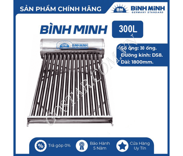 Máy nước nóng năng lượng PPR Bình Minh 300L