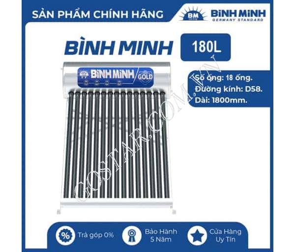 Máy nước nóng năng lượng mặt trời Bình Minh 180L