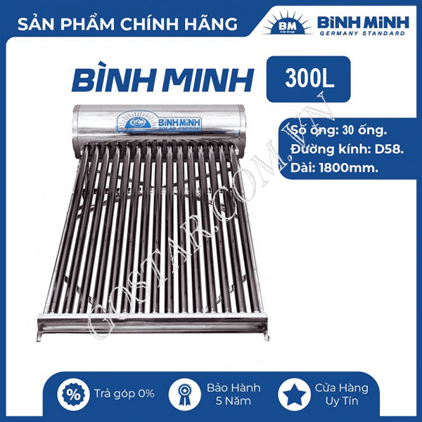 Máy nước nóng năng lượng PPR Bình Minh 300L
