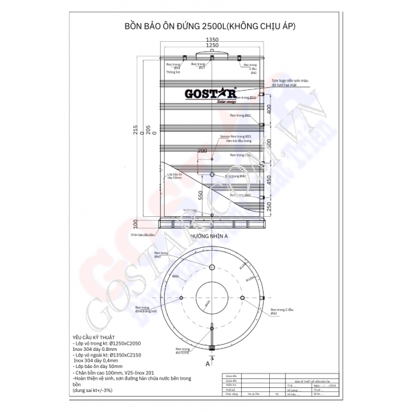 Hệ Thống Nước Nóng Năng Lượng Mặt Trời 2500L Gostar