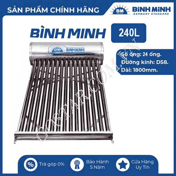 Máy nước nóng năng lượng PPR Bình Minh 240L