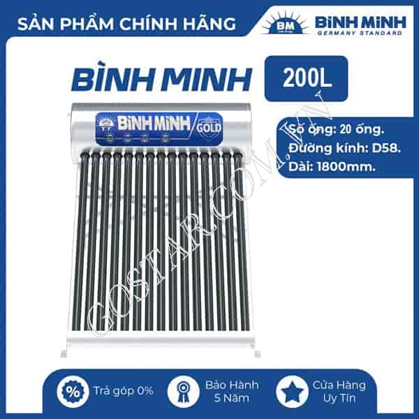 Máy nước nóng năng lượng mặt trời Bình Minh 200L