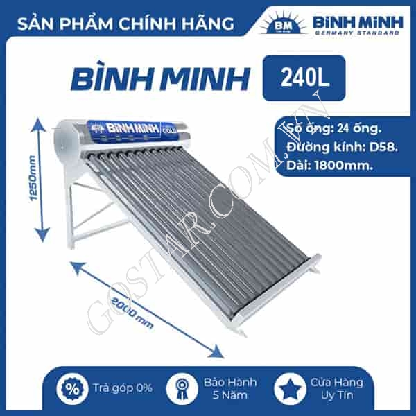 Máy nước nóng năng lượng mặt trời Bình Minh 240L